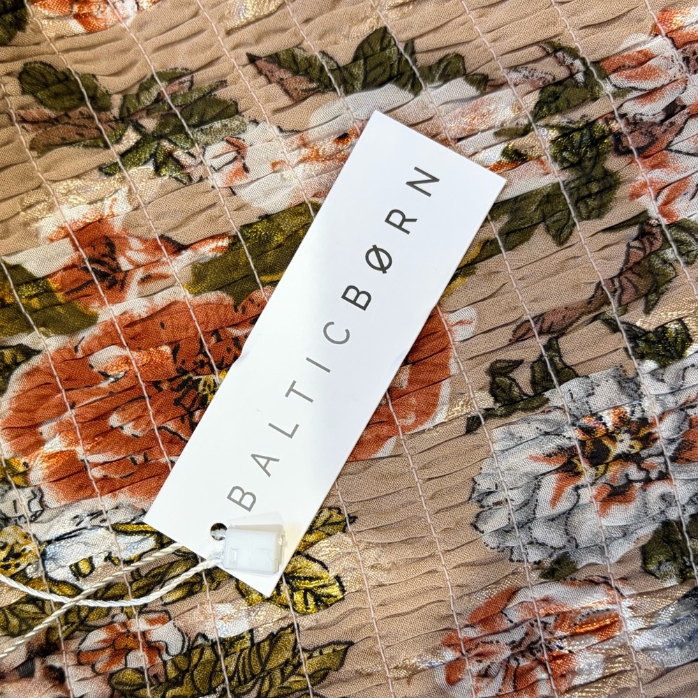 NWT Baltic Born SzSm taupe/peach/gold/floral tiered dress - Picture 9 of 15